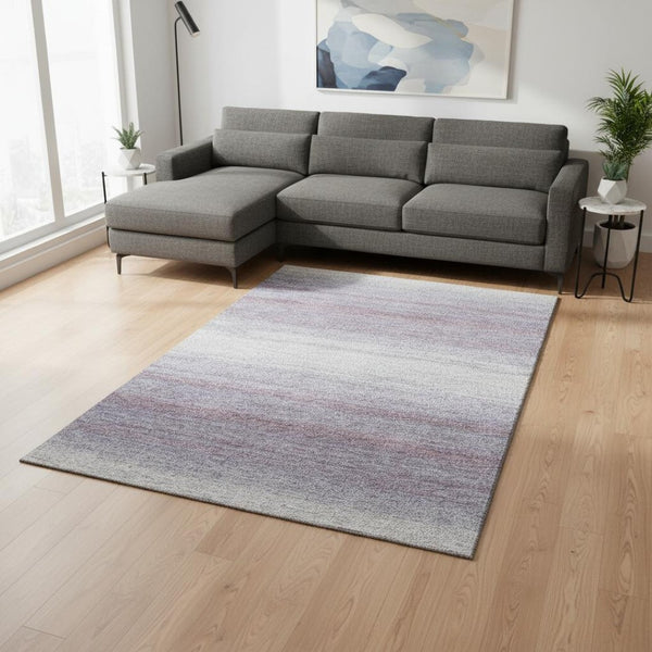 HomeRoots 10' X 14' Stylish Lavender & Ivory Striped Washable Area Rug with UV Protection for Easy Living 681137
