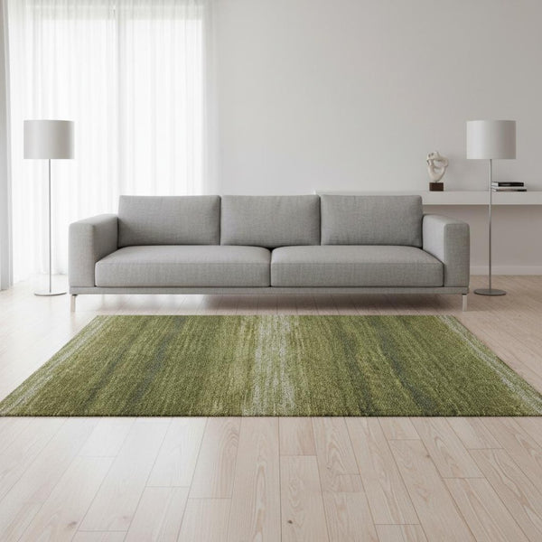 HomeRoots 5' X 8' Olive Green & Ivory Striped Area Rug - Washable, UV Protected, Stain Resistant Design for Homes 681139