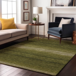 HomeRoots 5' X 8' Olive Green & Ivory Striped Area Rug - Washable, UV Protected, Stain Resistant Design for Homes 681139