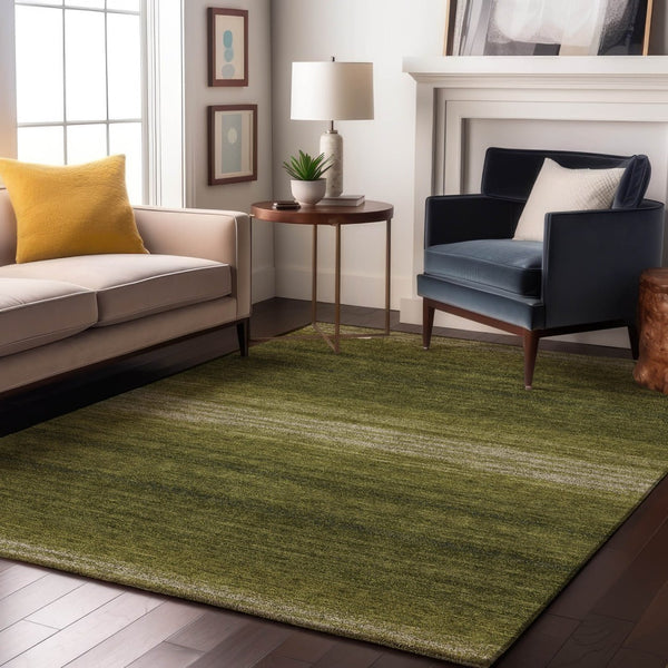 HomeRoots 5' X 8' Olive Green & Ivory Striped Area Rug - Washable, UV Protected, Stain Resistant Design for Homes 681139