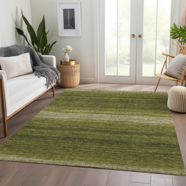 HomeRoots 5' X 8' Olive Green & Ivory Striped Area Rug - Washable, UV Protected, Stain Resistant Design for Homes 681139