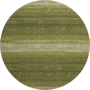 HomeRoots 8' Olive Green & Ivory Striped Washable Round Rug with UV Protection for Stylish, Family-Friendly Spaces 681140