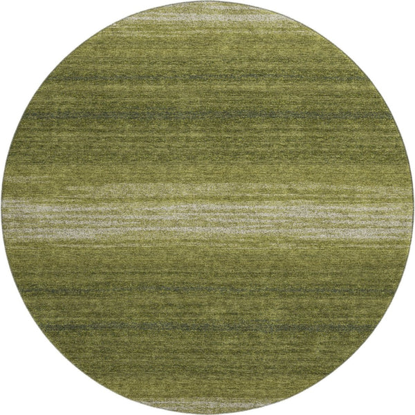 HomeRoots 8' Olive Green & Ivory Striped Washable Round Rug with UV Protection for Stylish, Family-Friendly Spaces 681140