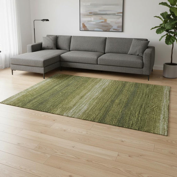HomeRoots 8' X 10' Olive Green Striped Washable Area Rug with UV Protection for Kids, Pets & High-Traffic Areas 681141