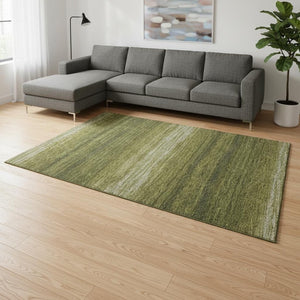 HomeRoots 9' X 12' Olive Green & Ivory Striped Area Rug - Stain Resistant, UV Protected, Machine Washable Design 681142