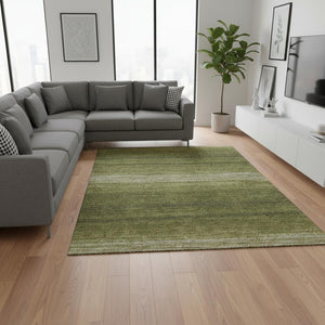HomeRoots 10' X 14' Olive Green & Ivory Striped Washable Area Rug - Durable, UV Protected, Easy Care Design 681143