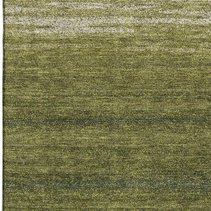 HomeRoots 10' X 14' Olive Green & Ivory Striped Washable Area Rug - Durable, UV Protected, Easy Care Design 681143