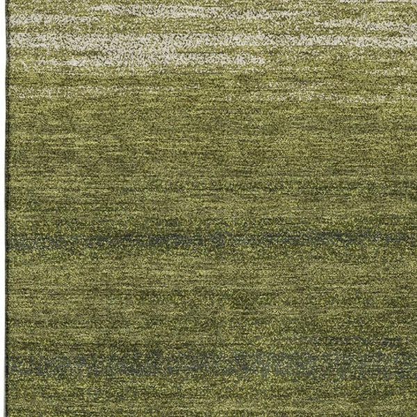 HomeRoots 10' X 14' Olive Green & Ivory Striped Washable Area Rug - Durable, UV Protected, Easy Care Design 681143