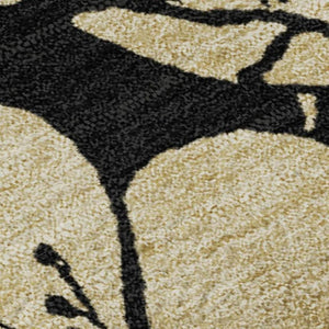 HomeRoots 8' X 10' Black And Wheat Floral Area Rug - Washable, UV-Protected, Ideal for Homes with Kids & Pets 681147