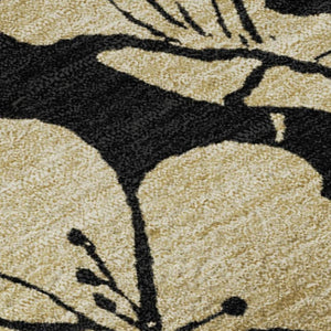 HomeRoots 9' X 12' Elegant Black & Wheat Floral Washable Area Rug - Stain Resistant, UV Protected & Stylish! 681148