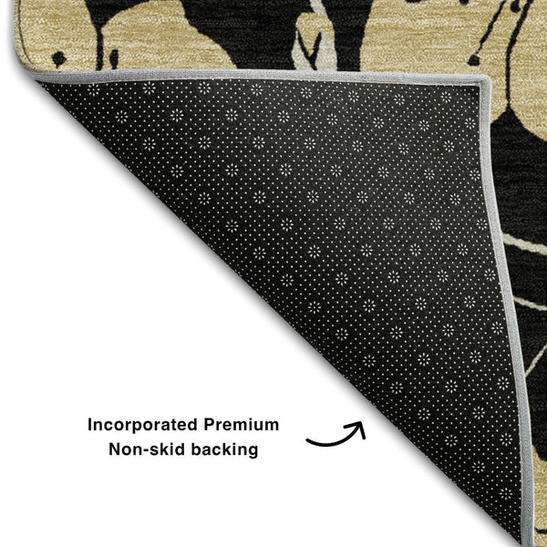 HomeRoots 10' Black and Wheat Floral Washable Area Rug - UV Protected, Stain Resistant, Durable Design for Homes 681149