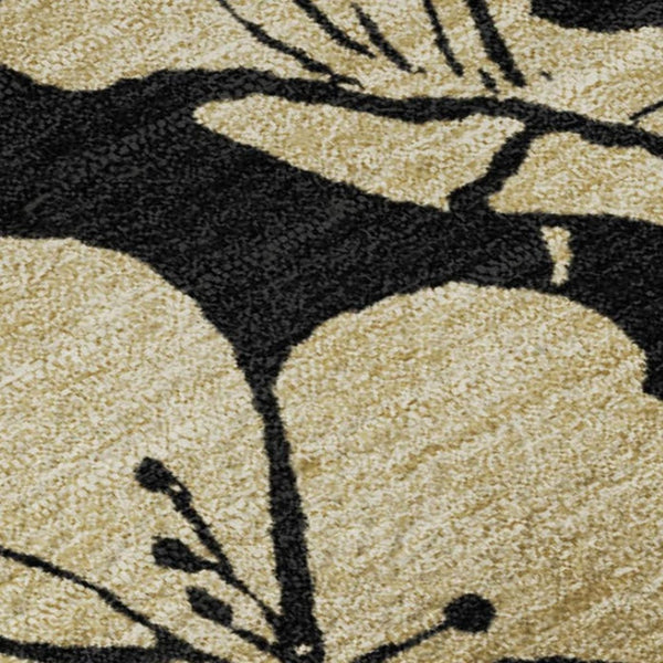 HomeRoots 10' Black and Wheat Floral Washable Area Rug - UV Protected, Stain Resistant, Durable Design for Homes 681149