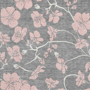 HomeRoots 8' X 10' Gray and Pink Floral Area Rug - Washable, UV-Protected, Stain-Resistant for Family Spaces 681153