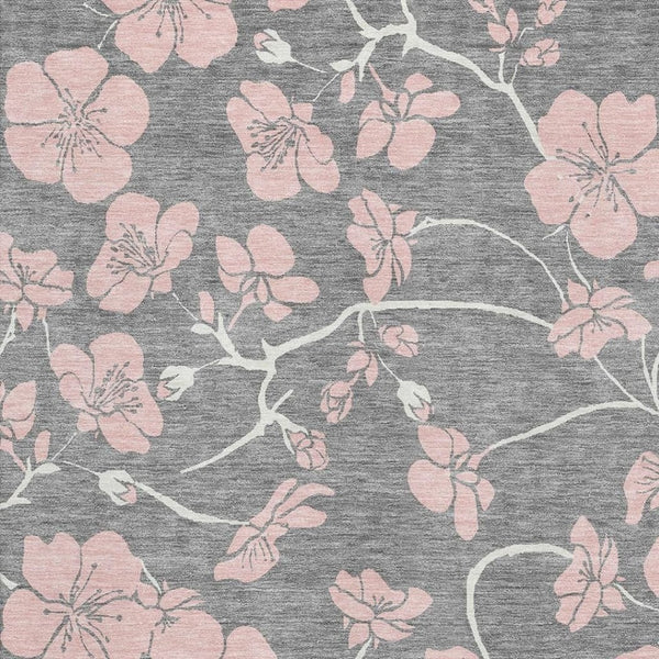 HomeRoots 8' X 10' Gray and Pink Floral Area Rug - Washable, UV-Protected, Stain-Resistant for Family Spaces 681153