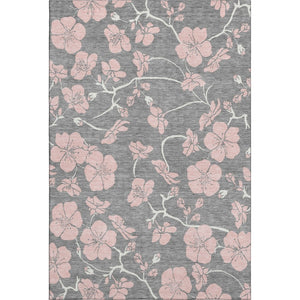 HomeRoots 9' X 12' Gray and Pink Floral Washable Area Rug - Durable, Stain Resistant, UV Protected for Homes 681154