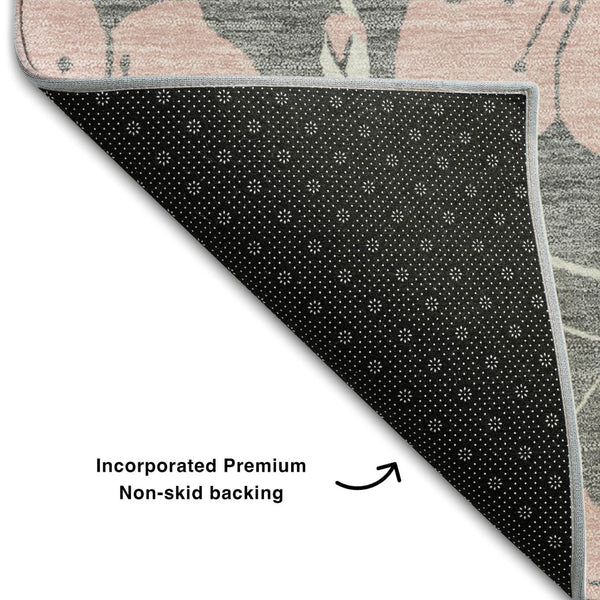 HomeRoots 9' X 12' Gray and Pink Floral Washable Area Rug - Durable, Stain Resistant, UV Protected for Homes 681154
