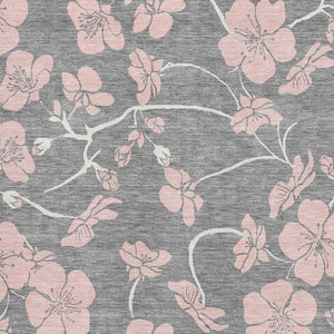HomeRoots 9' X 12' Gray and Pink Floral Washable Area Rug - Durable, Stain Resistant, UV Protected for Homes 681154
