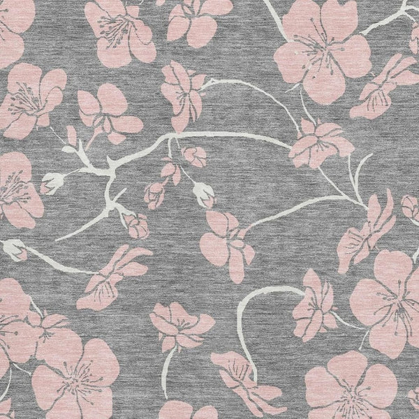 HomeRoots 9' X 12' Gray and Pink Floral Washable Area Rug - Durable, Stain Resistant, UV Protected for Homes 681154