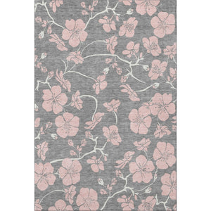 HomeRoots 10' Gray and Pink Floral Area Rug - Washable, UV-Protected, Durable for Living Spaces & Kids' Rooms 681155
