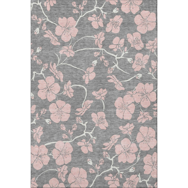 HomeRoots 10' Gray and Pink Floral Area Rug - Washable, UV-Protected, Durable for Living Spaces & Kids' Rooms 681155