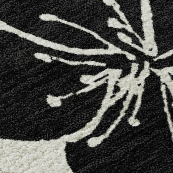 HomeRoots 8' X 10' Ivory And Black Floral Washable Area Rug - Durable, Stain-Resistant, UV Protected Design 681159