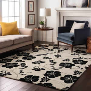 HomeRoots 10' X 14' Ivory Floral Area Rug - Stain-Resistant, Washable, UV Protected & Ideal for Family Spaces 681161