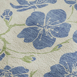 HomeRoots 5' X 8' Floral Washable Area Rug in Linen Blue & Green - Durable, UV-Protected, Stylish & Easy-Care! 681163