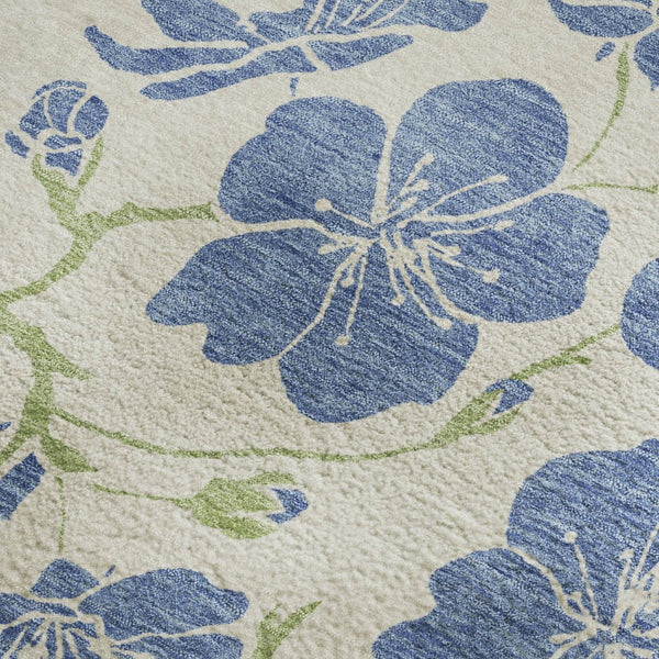 HomeRoots 5' X 8' Floral Washable Area Rug in Linen Blue & Green - Durable, UV-Protected, Stylish & Easy-Care! 681163