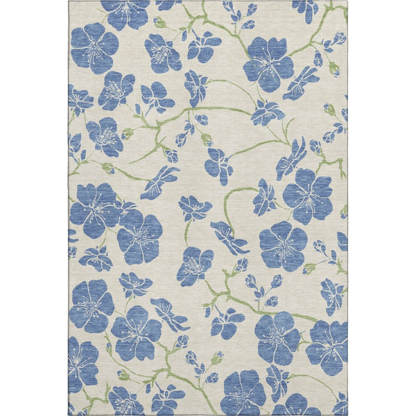 HomeRoots 10' X 14' Stylish Linen Blue Green Floral Area Rug - Washable, Stain Resistant & UV Protected Design 681167