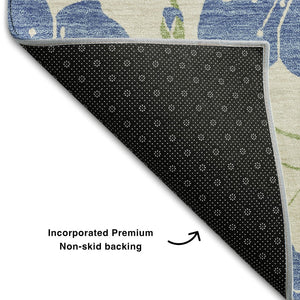 HomeRoots 10' X 14' Stylish Linen Blue Green Floral Area Rug - Washable, Stain Resistant & UV Protected Design 681167