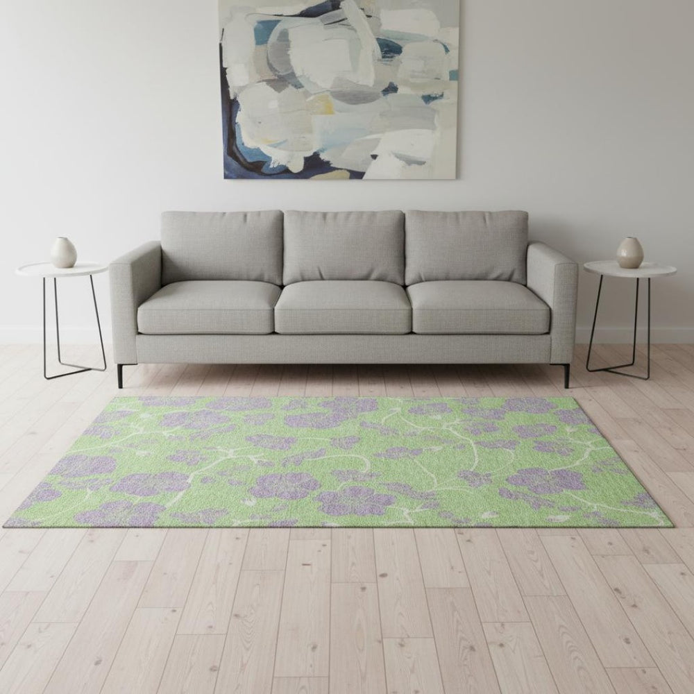 HomeRoots 5' X 8' Floral Washable Area Rug in Mint Green, Ivory & Lavender - UV Protected, Pet-Friendly Design 681169