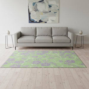 HomeRoots 5' X 8' Floral Washable Area Rug in Mint Green, Ivory & Lavender - UV Protected, Pet-Friendly Design 681169