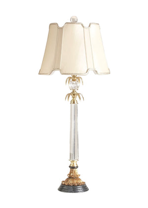 Chelsea House Forsythe Crystal Column Buffet Lamp With Antique Brass Accents & Black Marble Base, 32.5" Tall 68117