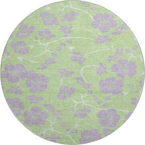 HomeRoots 8' Mint Green Floral Washable Round Rug - Elegant, UV Protected, Stain Resistant for Busy Homes! 681170