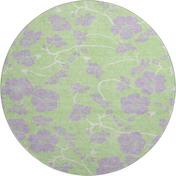 HomeRoots 8' Mint Green Floral Washable Round Rug - Elegant, UV Protected, Stain Resistant for Busy Homes! 681170