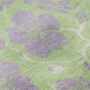 HomeRoots 8' Mint Green Floral Washable Round Rug - Elegant, UV Protected, Stain Resistant for Busy Homes! 681170