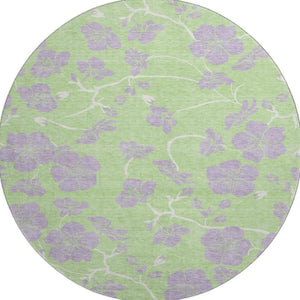 HomeRoots 8' Mint Green Floral Washable Round Rug - Elegant, UV Protected, Stain Resistant for Busy Homes! 681170