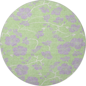 HomeRoots 8' Mint Green Floral Washable Round Rug - Elegant, UV Protected, Stain Resistant for Busy Homes! 681170