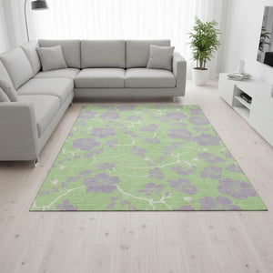 HomeRoots 8' X 10' Elegant Mint Green Floral Area Rug - Washable, UV Protected, Stain Resistant for Homes 681171