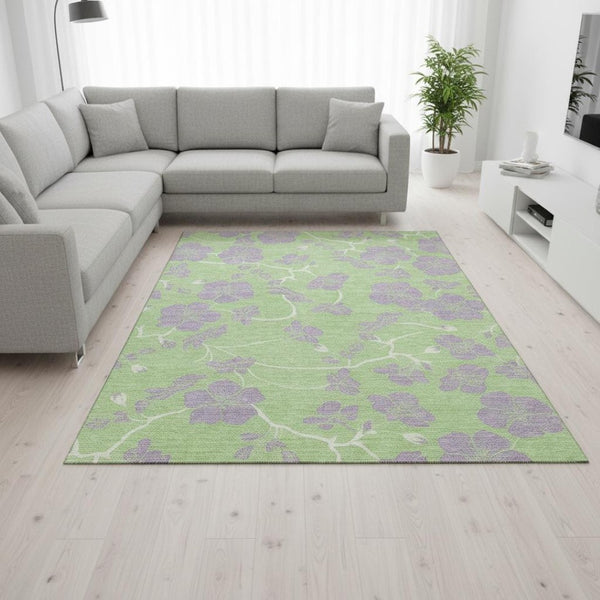 HomeRoots 8' X 10' Elegant Mint Green Floral Area Rug - Washable, UV Protected, Stain Resistant for Homes 681171