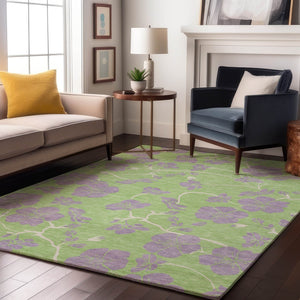 HomeRoots 8' X 10' Elegant Mint Green Floral Area Rug - Washable, UV Protected, Stain Resistant for Homes 681171