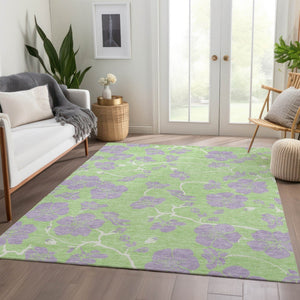 HomeRoots 8' X 10' Elegant Mint Green Floral Area Rug - Washable, UV Protected, Stain Resistant for Homes 681171