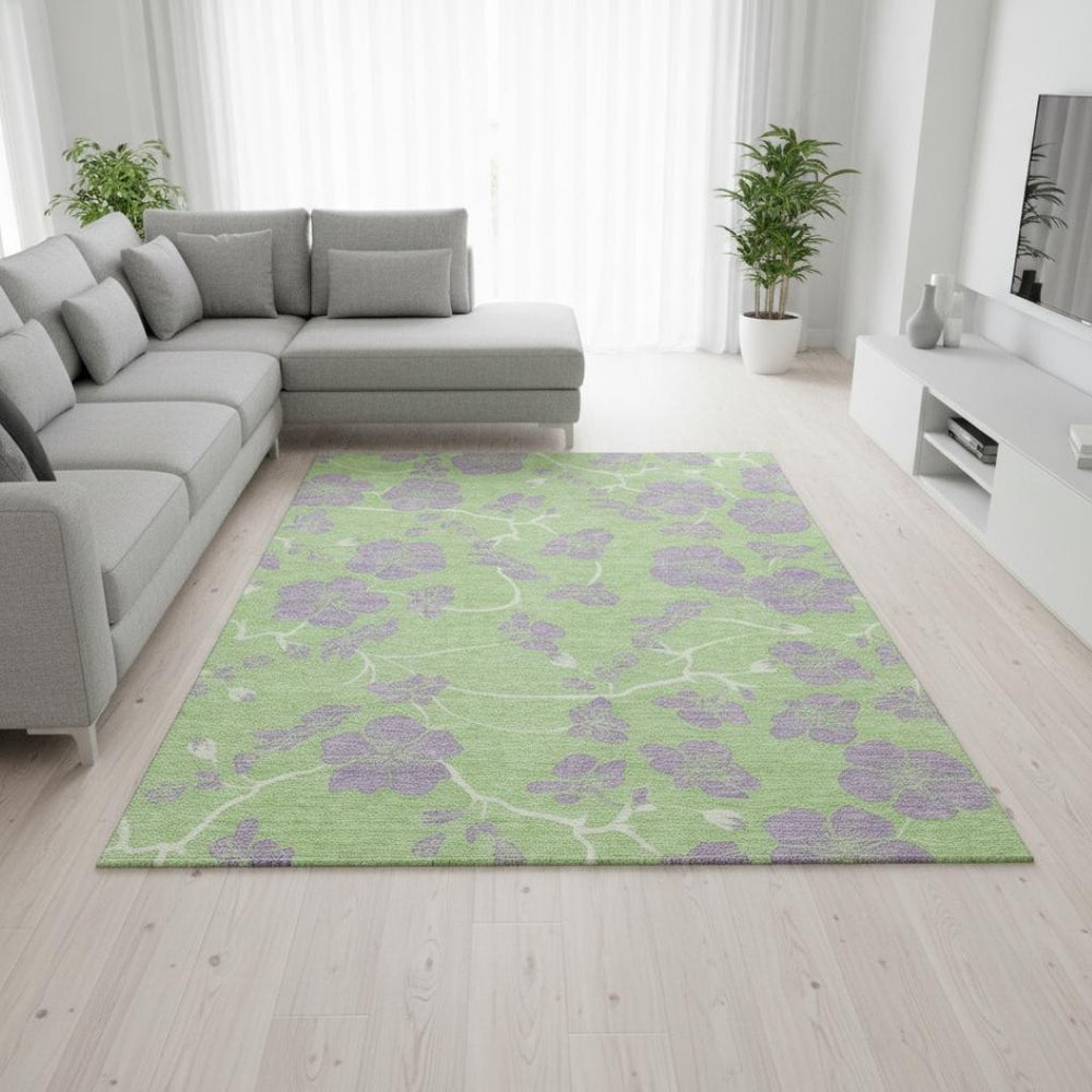 HomeRoots 9' X 12' Stunning Mint Green Floral Area Rug - Washable, UV Resistant, Perfect for Homes with Kids & Pets! 681172