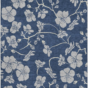 HomeRoots 9' X 12' Navy Floral Area Rug - Durable, Washable, UV Protected, Perfect for High-Traffic Spaces! 681178