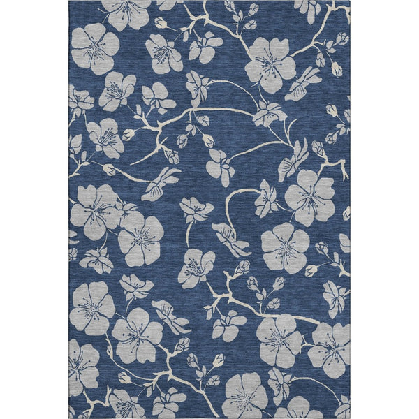 HomeRoots 10' Navy Blue & Ivory Floral Washable Area Rug - UV Protected, Stain Resistant, Perfect for High Traffic! 681179
