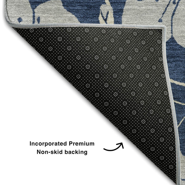 HomeRoots 10' Navy Blue & Ivory Floral Washable Area Rug - UV Protected, Stain Resistant, Perfect for High Traffic! 681179