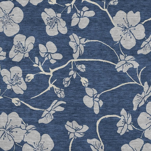 HomeRoots 10' Navy Blue & Ivory Floral Washable Area Rug - UV Protected, Stain Resistant, Perfect for High Traffic! 681179