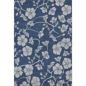 HomeRoots 10' Navy Blue & Ivory Floral Washable Area Rug - UV Protected, Stain Resistant, Perfect for High Traffic! 681179
