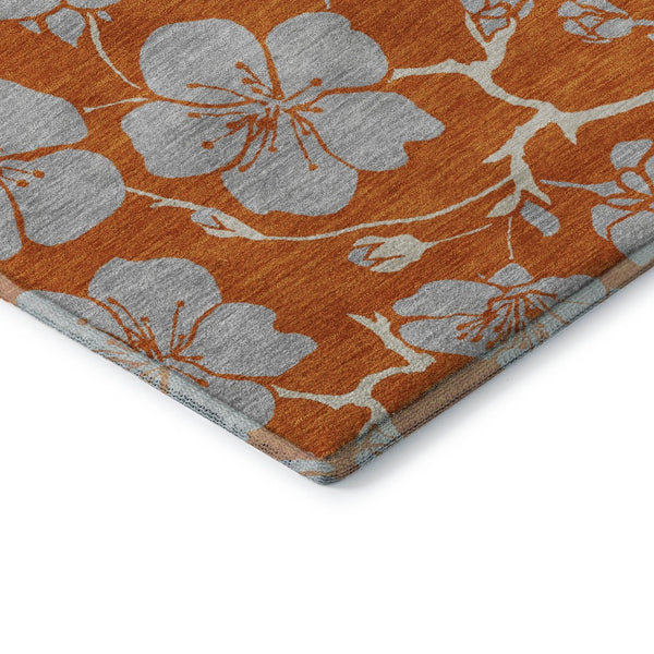 HomeRoots 5' X 8' Floral Area Rug in Orange, Gray & Ivory - Washable, UV-Protected for Kid & Pet Friendly Homes 681181