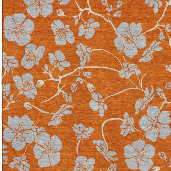 HomeRoots 5' X 8' Floral Area Rug in Orange, Gray & Ivory - Washable, UV-Protected for Kid & Pet Friendly Homes 681181